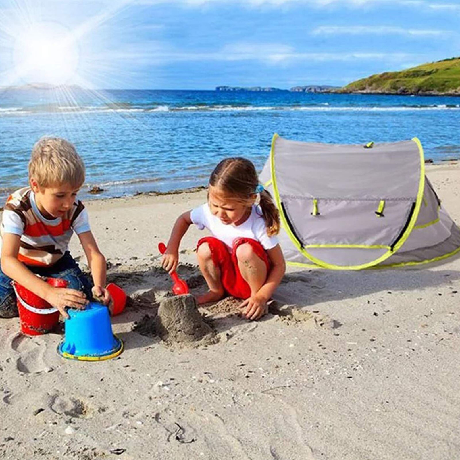 Cheap Goat Tents Baby Beach Tent Portable Summer UV protecting Shelter Children Beach Pool Playing House Waterproof Pop Up Awning Tents Dropship Tents 